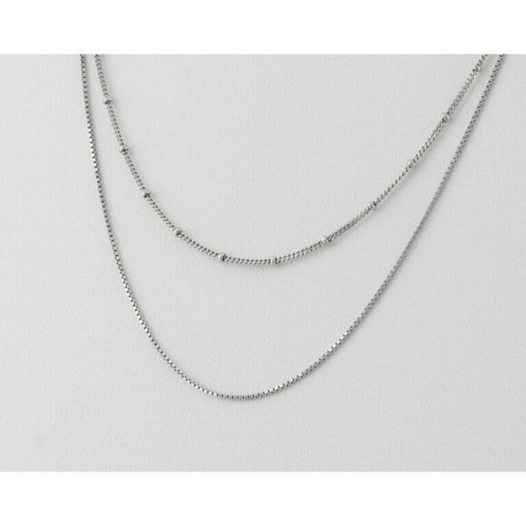 Sterling Silver Two Strand Necklace box Chain & Beaded Station Adjustable Chain - Picture 1 of 7